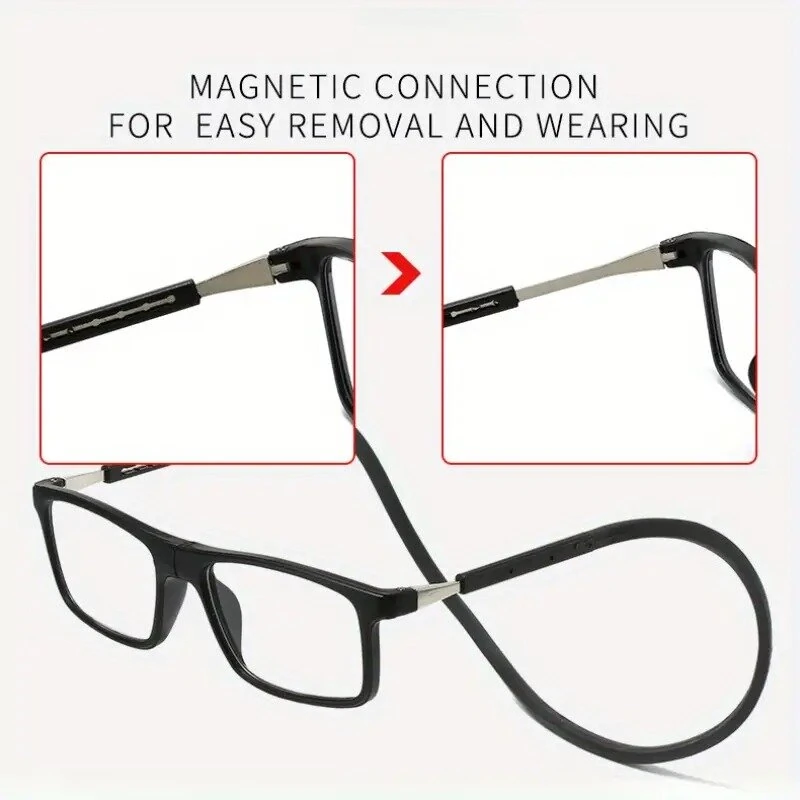 (image for) 2pcs Magnetic Neck Mounted Lightweight Reading Glasses Adjustable Temples Anti-Fall Anti-drop Presbyopic Eyeglasses