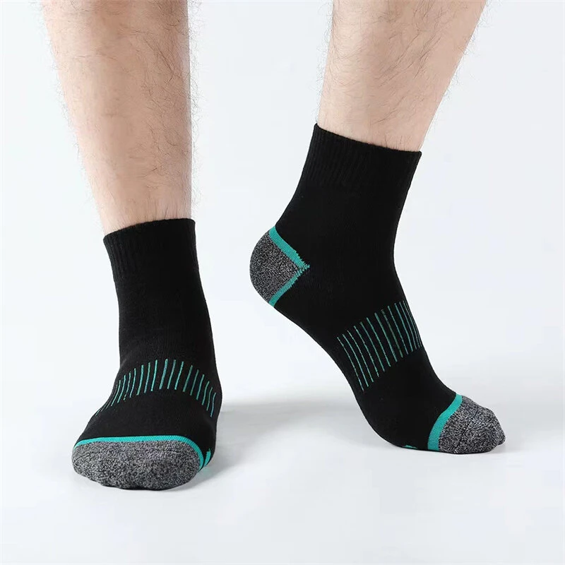 (image for) 5 Pairs High Quality Men's Socks Casual Breathable Sports Running Socks Men Cotton Socks Autumn Winter Ankle Socks For Men Comfy Anti Odor & Sweat Absorption
