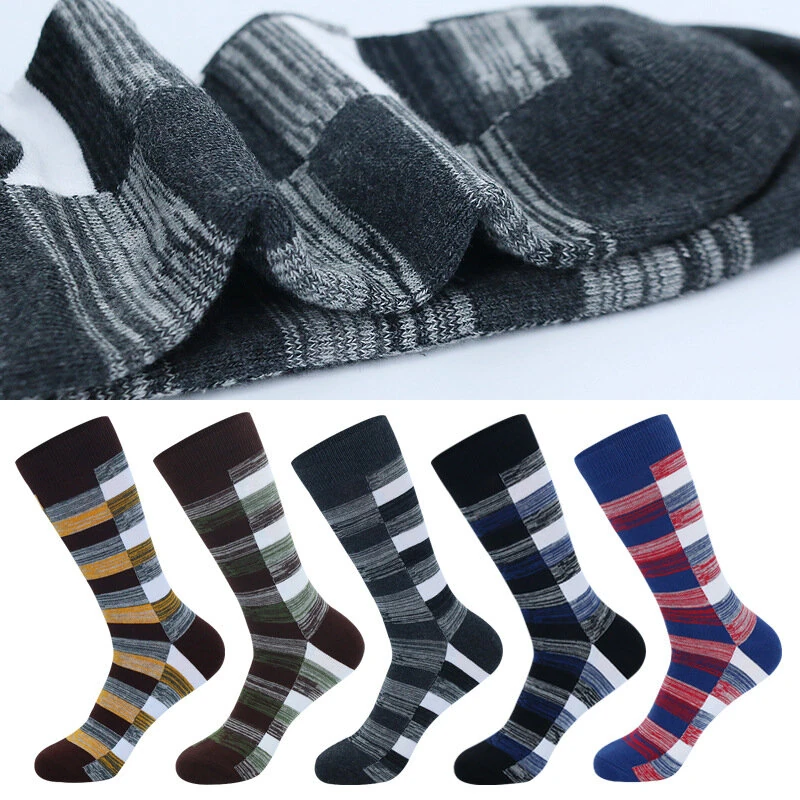 (image for) 5 Pairs Men's Dress Socks Cotton Colorful Striped Geometric Pattern Funny Casual Pack Novelty Business Socks Comfortable