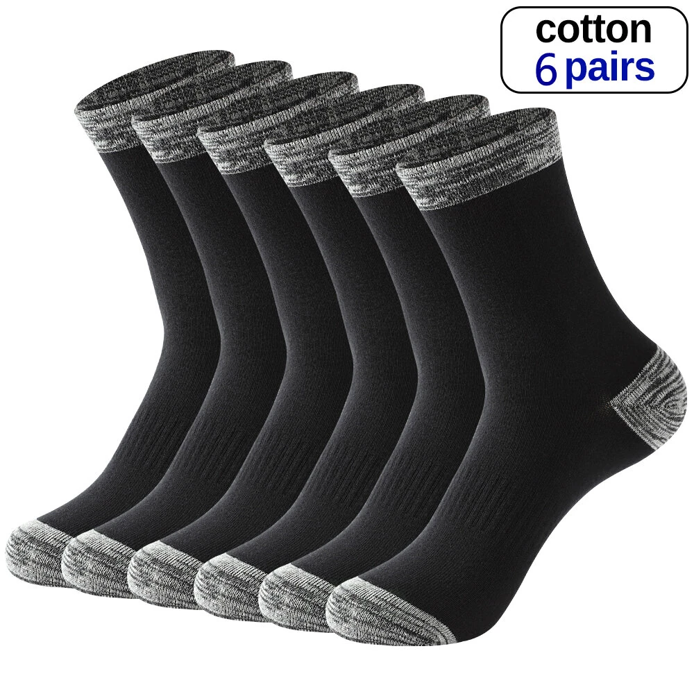 (image for) 6 Pair Autumn Winter Men Socks Cotton Leisure Business Long Socks Walking Running Hiking Warm Socks For Male Plus Size 42-48