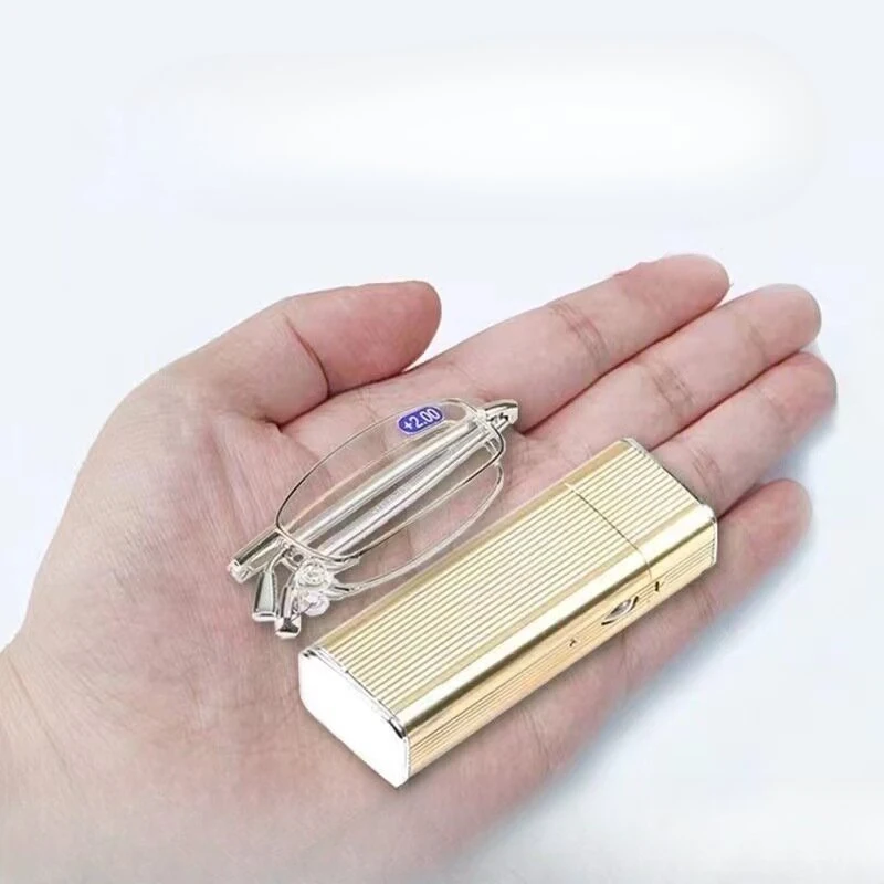 (image for) Folding Stretching Presbyopia Glasses Portable Anti Blue Light Reading Glasses Ultra-light Anti-fatigue Presbyopia Glasses Lighter Case